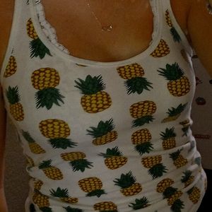 white cropped pineapple sleeping tank